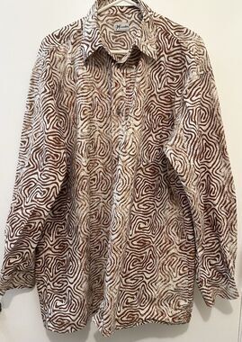 Woodin Creative Abstract Maze Print Button Down Shirt Brown White XL